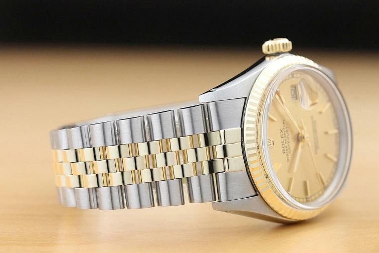 AUTHENTIC MENS ROLEX DATEJUST CHAMPAGNE 18K YELLOW GOLD STEEL 16013 2-TONE WATCH - 7