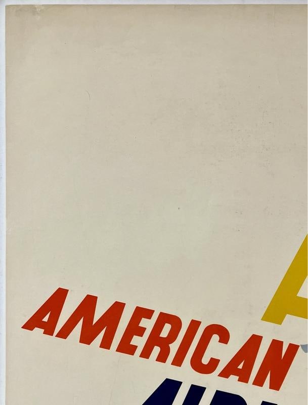 Original Vintage Poster AMERICAN AIRLINES OVER THE WORLD Airline Travel LINEN - 2