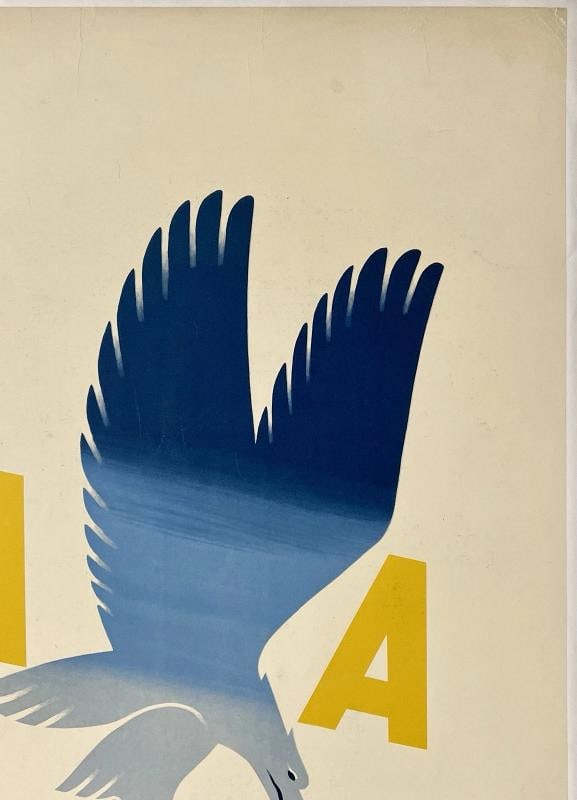 Original Vintage Poster AMERICAN AIRLINES OVER THE WORLD Airline Travel LINEN - 3