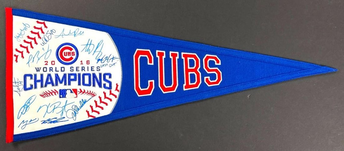 2016 Chicago Cubs World Series Champs Team Signed Large Pennant Beckett COA: Sport: Baseball,Signed: Yes,Autograph Authentication: Beckett Authentication Services (BAS),Original/Reprint: Original,Product: Ball,Team: Chicago Cubs,Country of Origin: United States