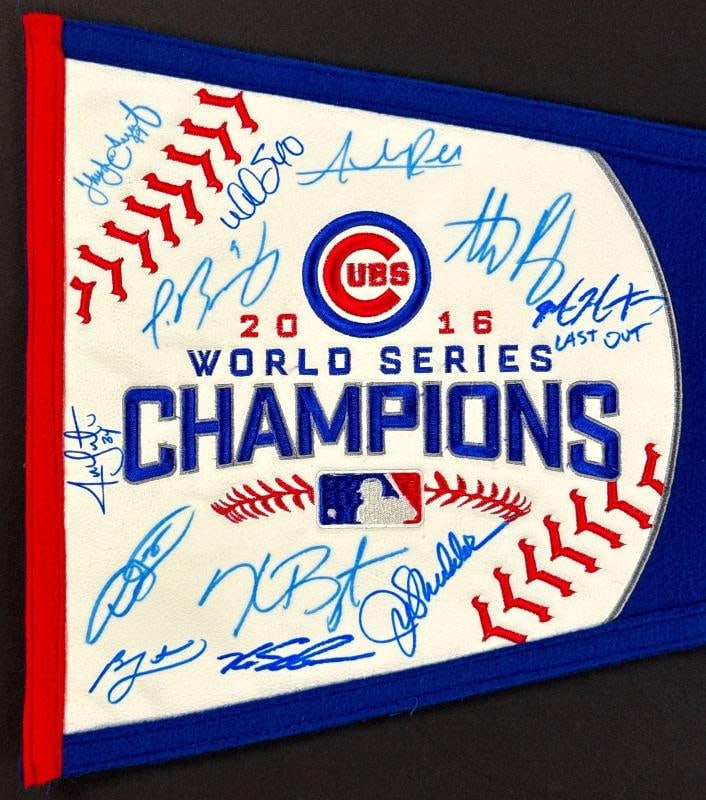 2016 Chicago Cubs World Series Champs Team Signed Large Pennant Beckett COA - 2