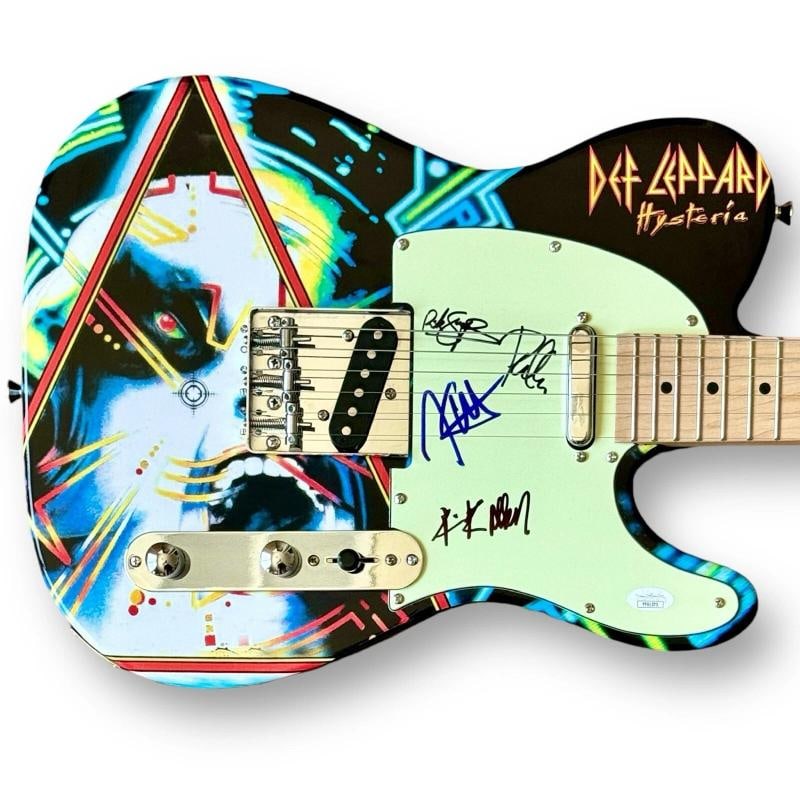 Def Leppard Signed Guitar Custom Graphics JSA COA ELLIOT COLLEN ALLEN SAVAGE: Industry: Music,Signed: Yes,Autograph Authentication: James Spence (JSA),Object Type: Guitar & Guitar Pick,Original/Reproduction: Original,Country of Origin: United States
