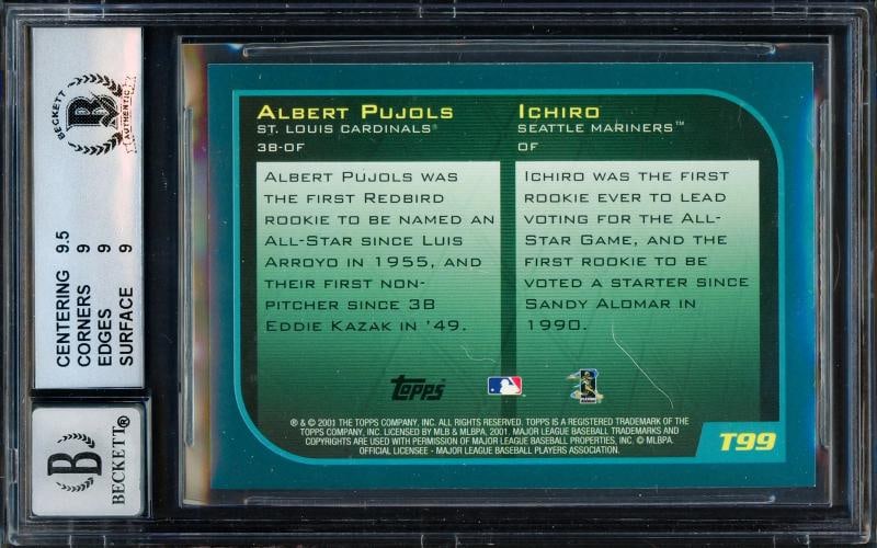 Albert Pujols & Ichiro Suzuki Auto 2001 Topps Traded RC T99 BGS 9 Sig 10 Beckett - 2