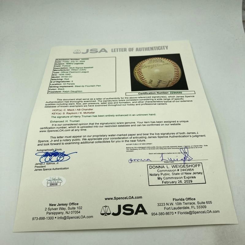 President Harry S. Truman Sweet Spot Signed 1945 Baseball JSA COA - 9