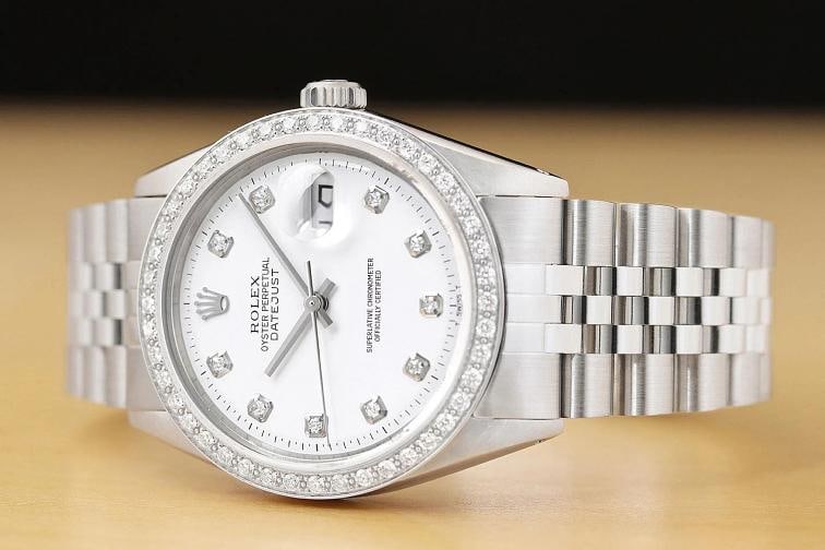 ROLEX MENS DATEJUST WHITE DIAL 18K WHITE GOLD SS DIAMOND WATCH w/ JUBILEE BAND - 2