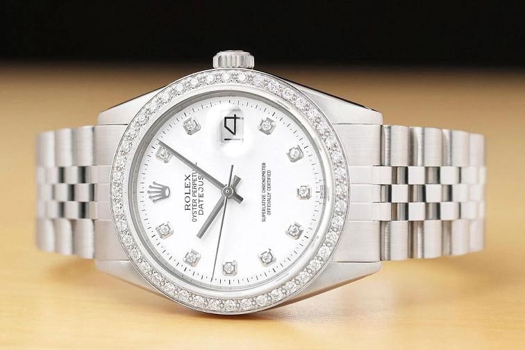 ROLEX MENS DATEJUST WHITE DIAL 18K WHITE GOLD SS DIAMOND WATCH w/ JUBILEE BAND - 3