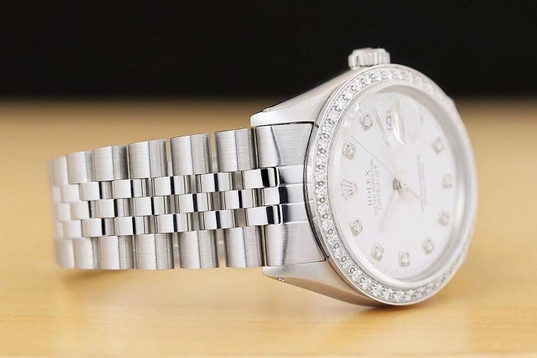 ROLEX MENS DATEJUST WHITE DIAL 18K WHITE GOLD SS DIAMOND WATCH w/ JUBILEE BAND - 6