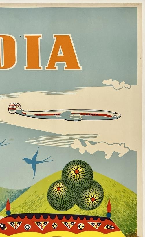 Original Vintage Poster INDIA AIR INDIA INTERNATIONAL Airline Travel Tourism OL - 3
