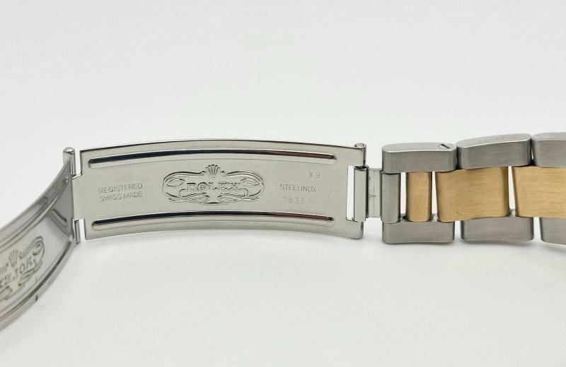 Rolex Oyster Perpetual 14233 34mm White Dial 18k Gold Steel Box Service Card - 7