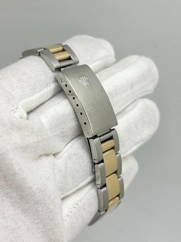 Rolex Oyster Perpetual 14233 34mm White Dial 18k Gold Steel Box Service Card - 8
