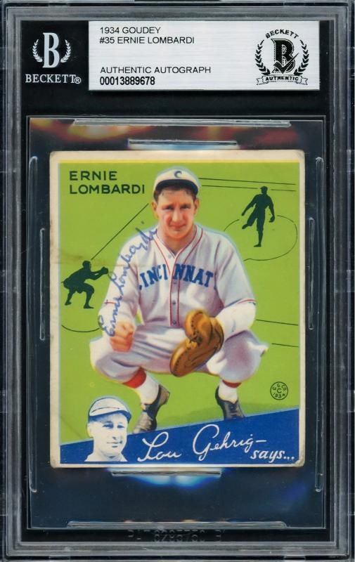 Ernie Lombardi Signed 1934 Goudey RC 35 Cincinnati Reds Beckett #13889678 (1 of 2)
