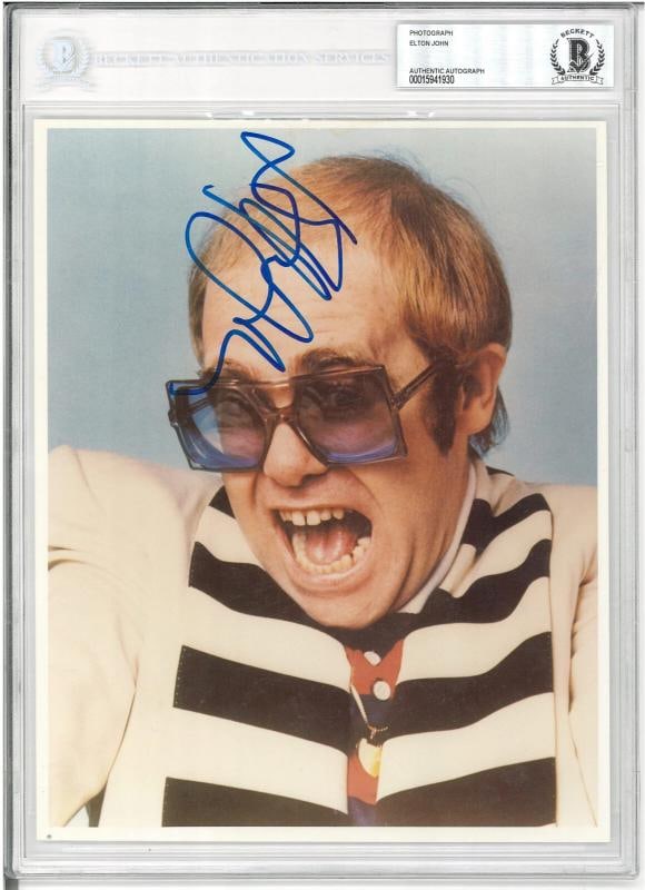 ELTON JOHN SIGNED AUTOGRAPH SLABBED 8X10 PHOTO BECKETT BAS ROCKET MAN: Country of Origin: United States,Industry: Music,Size: 8X10,Signed: Yes,Autograph Authentication: Beckett,Object Type: Photograph,Original/Reproduction: Original