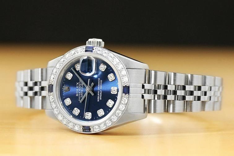 LADIES ROLEX DATEJUST 69174 18K GOLD SAPPHIRE DIAMOND STEEL BLUE QUICKSET WATCH - 2