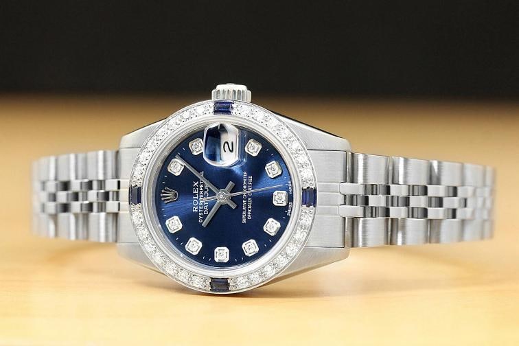 LADIES ROLEX DATEJUST 69174 18K GOLD SAPPHIRE DIAMOND STEEL BLUE QUICKSET WATCH - 3