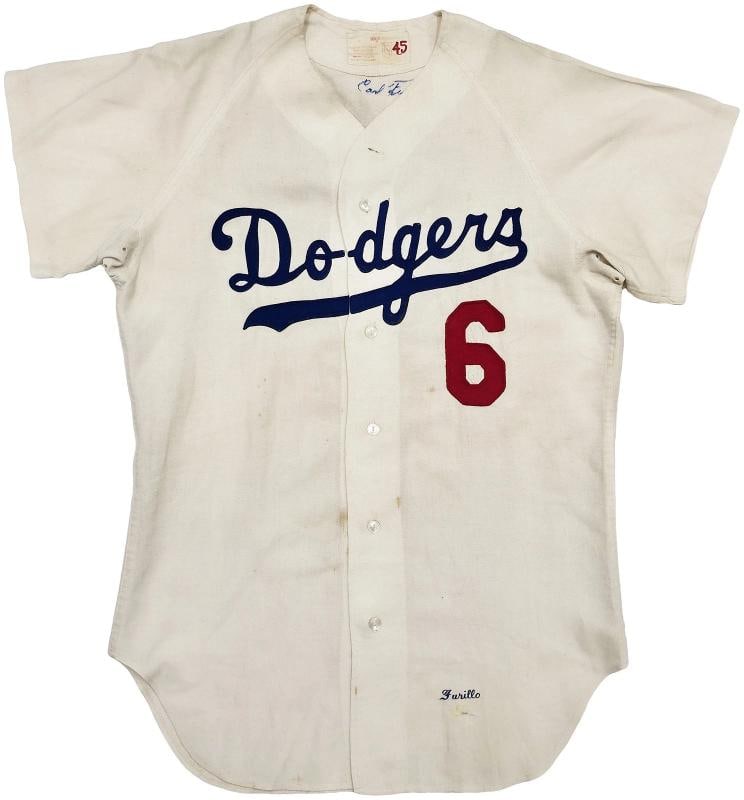 Dodgers Carl Furillo Signed Cream WA Goodman & Sons Jersey Vintage Sig JSA: Player: Carl Furillo,Team: Brooklyn Dodgers,Sport: Baseball-MLB,Product: Jersey,Signed: Yes,Autograph Authentication: James Spence Authentication (JSA),Original/Reprint: Original,Country of Origin: