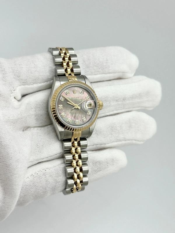 2002 Rolex Ladies Datejust 79173 Black MOP Diamond Dial Steel 18k Gold Box Paper - 12
