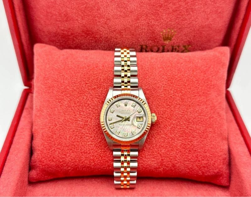 2002 Rolex Ladies Datejust 79173 Black MOP Diamond Dial Steel 18k Gold Box Paper - 3
