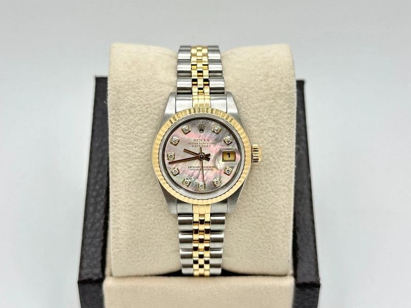2002 Rolex Ladies Datejust 79173 Black MOP Diamond Dial Steel 18k Gold Box Paper - 4