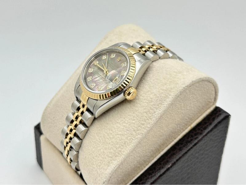 2002 Rolex Ladies Datejust 79173 Black MOP Diamond Dial Steel 18k Gold Box Paper - 5
