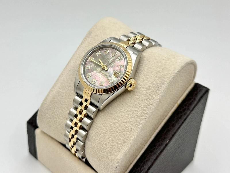 2002 Rolex Ladies Datejust 79173 Black MOP Diamond Dial Steel 18k Gold Box Paper - 6