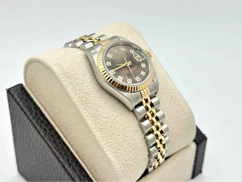 2002 Rolex Ladies Datejust 79173 Black MOP Diamond Dial Steel 18k Gold Box Paper - 8