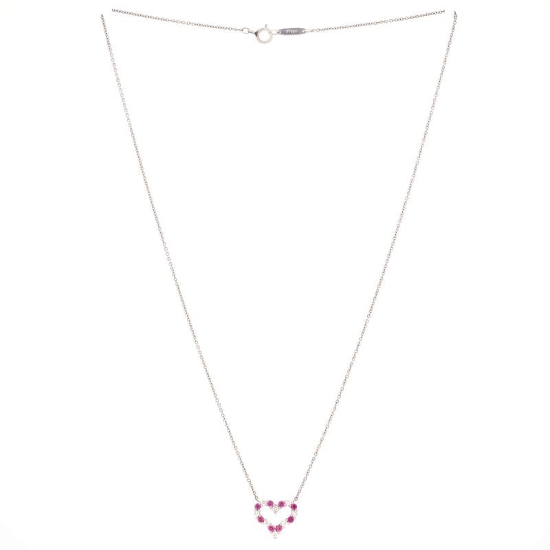 Tiffany & Co. Heart Pendant Necklace Platinum with Diamonds and Pink Sapphires - 2