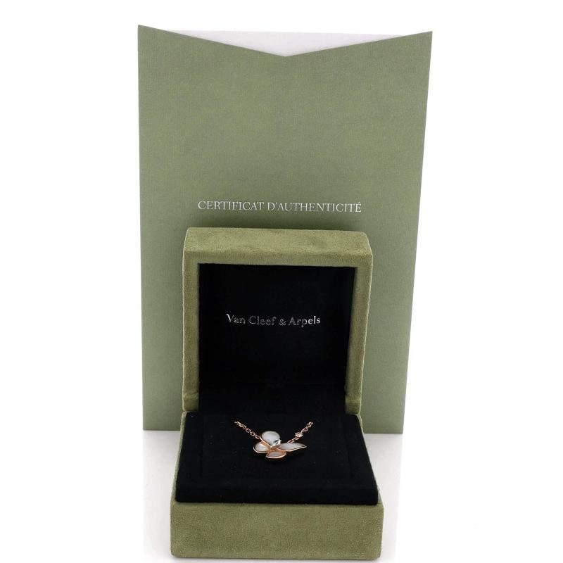 Van Cleef & Arpels Two Butterfly Pendant Necklace 18K Rose Gold with Mother of - 2