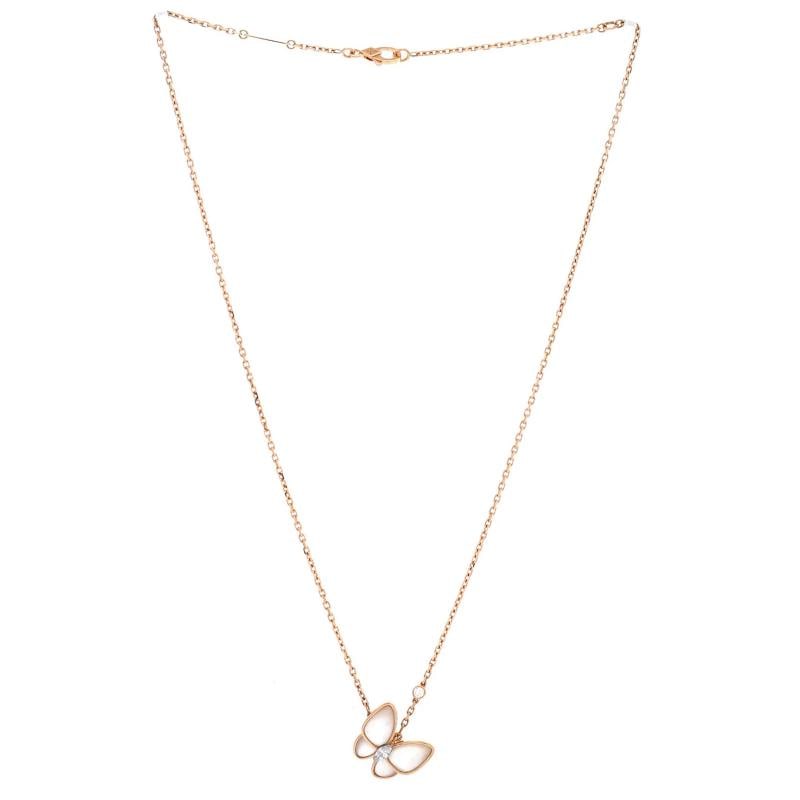 Van Cleef & Arpels Two Butterfly Pendant Necklace 18K Rose Gold with Mother of - 3