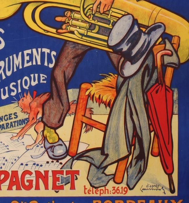 Original Vintage Poster - Laumond - Cello - Music - Cat - Jazz - Instrument 1920 - 4