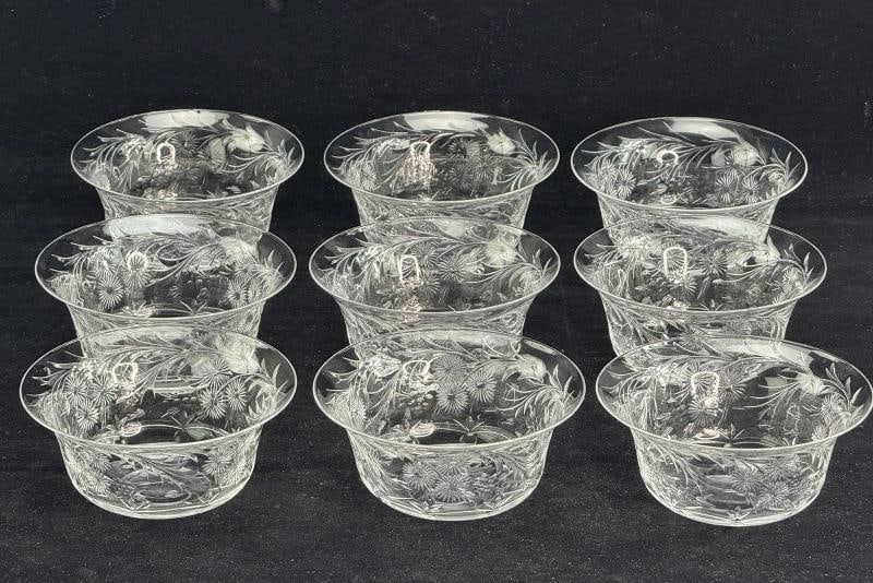 9 Antique Webb Corbett English Crystal Hand Cut Floral Bowls: Condition: Used: An item that has been used previously. The item may have some signs of cosmetic wear, but is ... Read moreabout the conditionUsed: An item that has been used previously. The item may