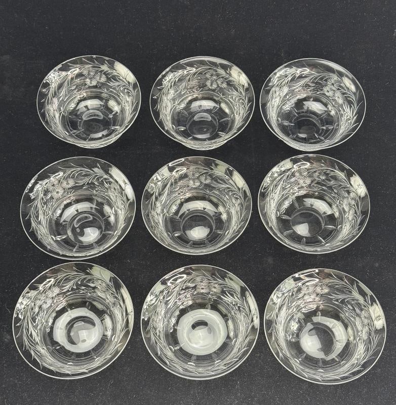 9 Antique Webb Corbett English Crystal Hand Cut Floral Bowls - 2