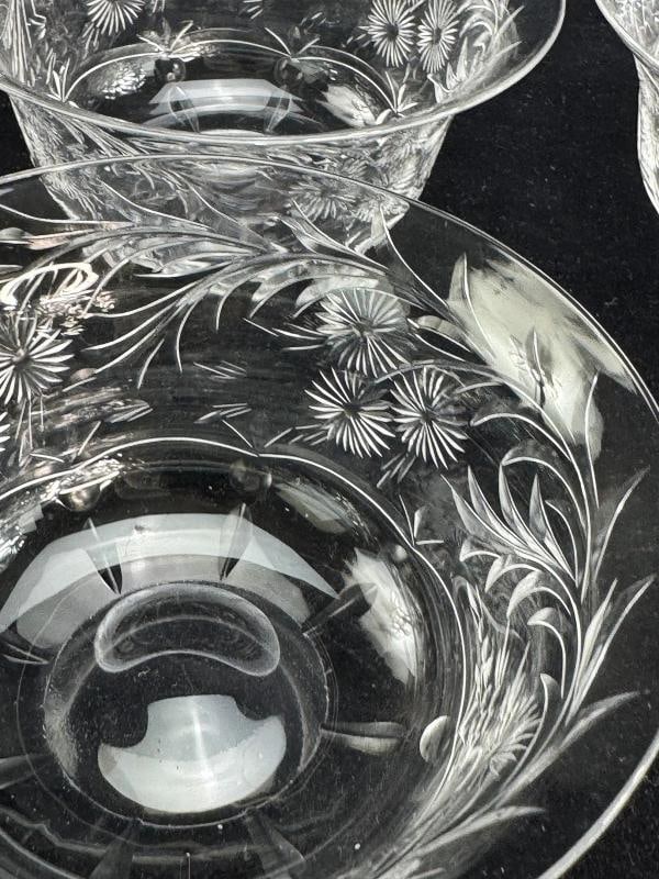 9 Antique Webb Corbett English Crystal Hand Cut Floral Bowls - 3