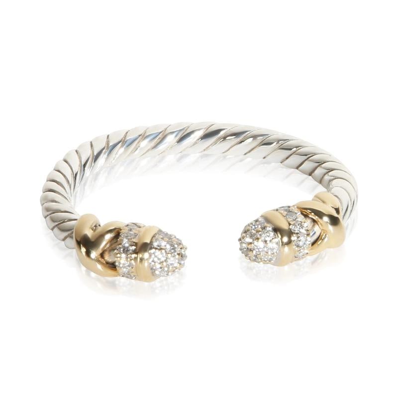 David Yurman Yellow Gold & Sterling Silver Diamond Petite Helena Ring: Condition: Pre-owned,Shape: Round Brilliant,Side Stone Type: Diamond,Side Stone Weight (cts): 0.15,Metal Purity: 18k,With Original Box/Packaging: No,With Papers: No,Gross Weight (grams): 3.37,Departme