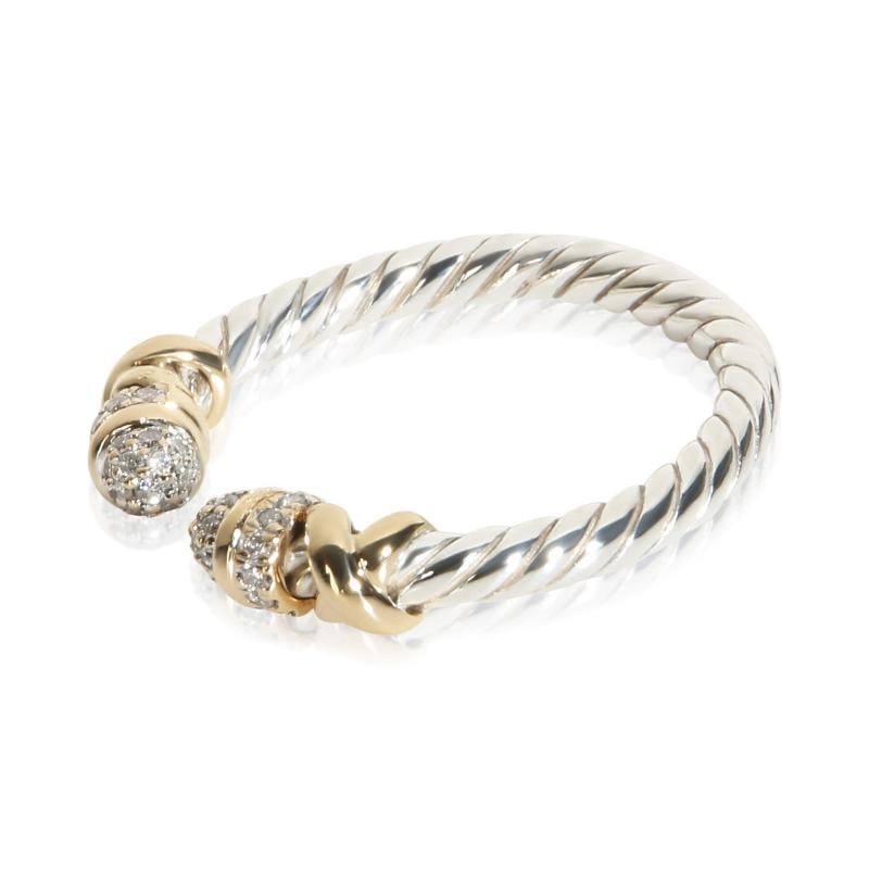 David Yurman Yellow Gold & Sterling Silver Diamond Petite Helena Ring - 2