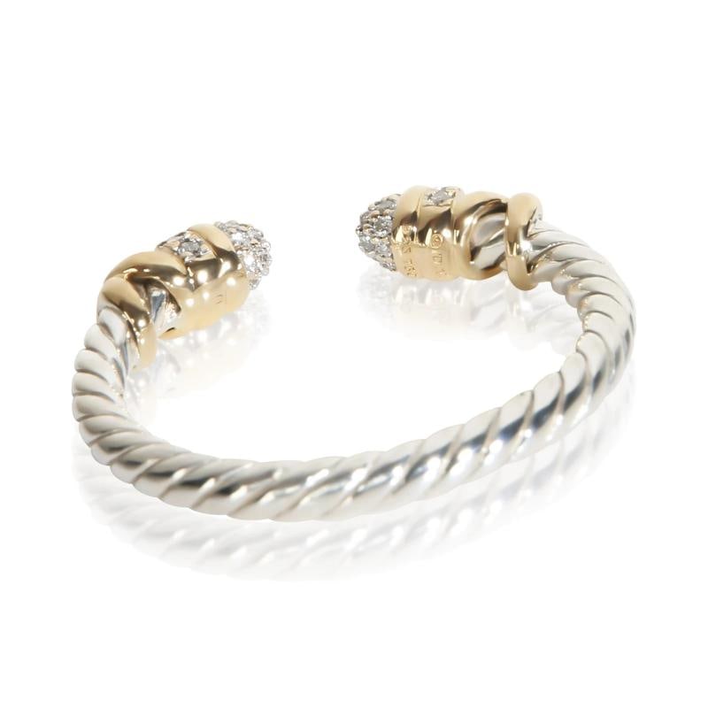 David Yurman Yellow Gold & Sterling Silver Diamond Petite Helena Ring - 3