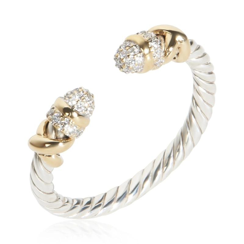 David Yurman Yellow Gold & Sterling Silver Diamond Petite Helena Ring - 4