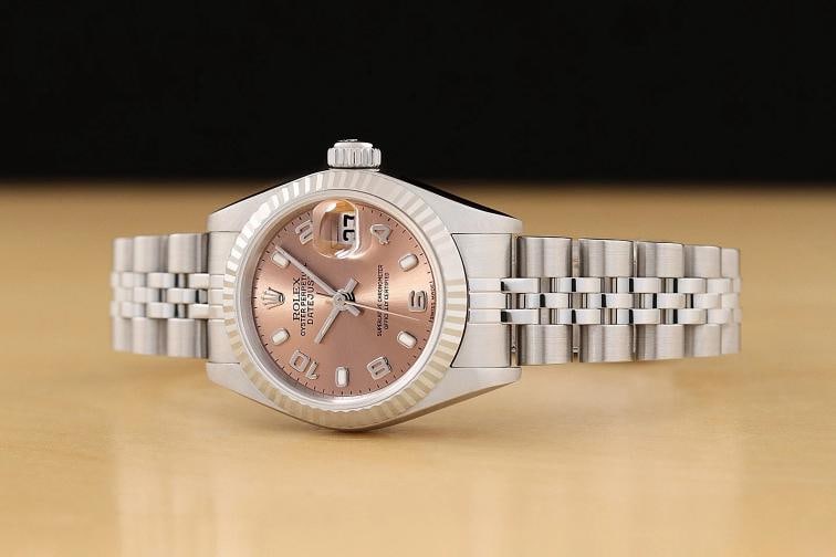 ROLEX LADIES DATEJUST 79174 SALMON ARABIC DIAL 18K WHITE GOLD STEEL WATCH - 2
