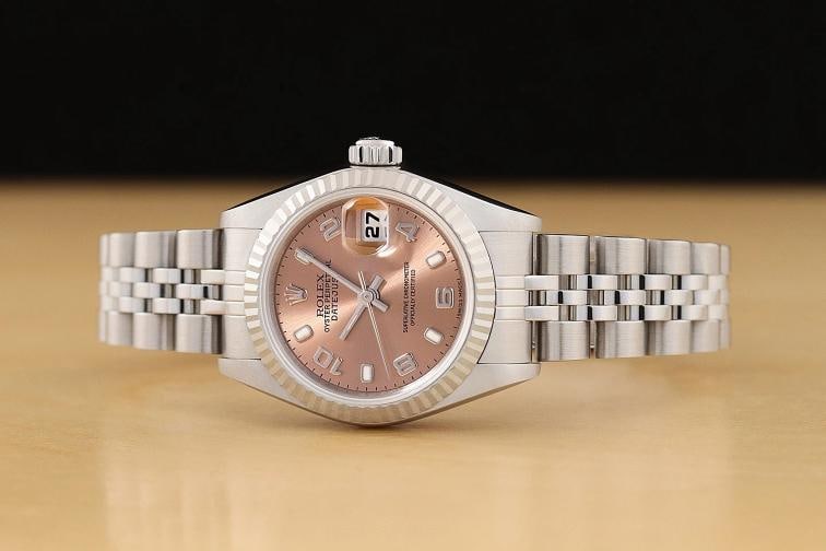 ROLEX LADIES DATEJUST 79174 SALMON ARABIC DIAL 18K WHITE GOLD STEEL WATCH - 3
