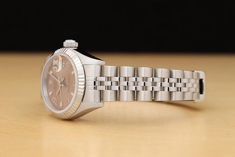 ROLEX LADIES DATEJUST 79174 SALMON ARABIC DIAL 18K WHITE GOLD STEEL WATCH - 4