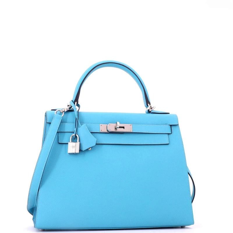 Hermes Kelly Handbag Blue Epsom with Palladium Hardware 28 - 2