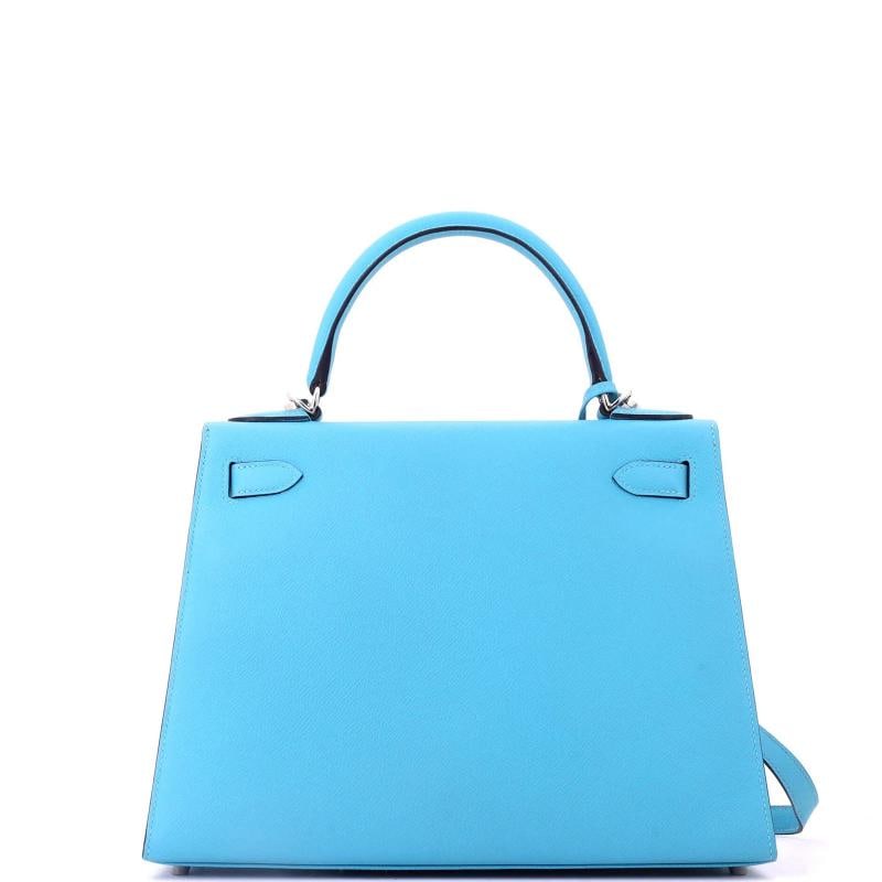 Hermes Kelly Handbag Blue Epsom with Palladium Hardware 28 - 3