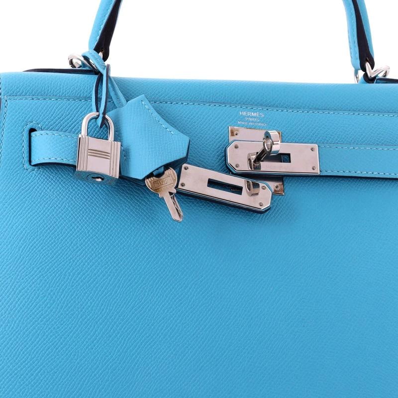 Hermes Kelly Handbag Blue Epsom with Palladium Hardware 28 - 6
