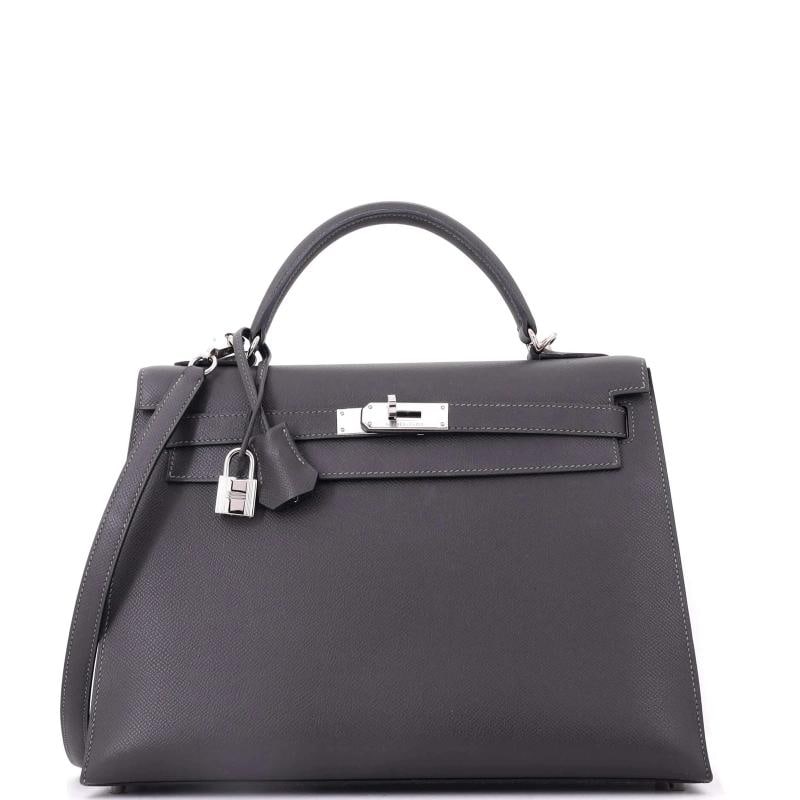 Hermes Kelly Handbag Grey Epsom with Palladium Hardware 32: Condition: Pre-owned - Good,Brand: Hermes,Exterior Material: Leather,Style: Top Handle,Exterior Color: Gray,Department: Women,Size: 32,Accessories: Keys, Lock, Dust Bag, Clochette, With Strap