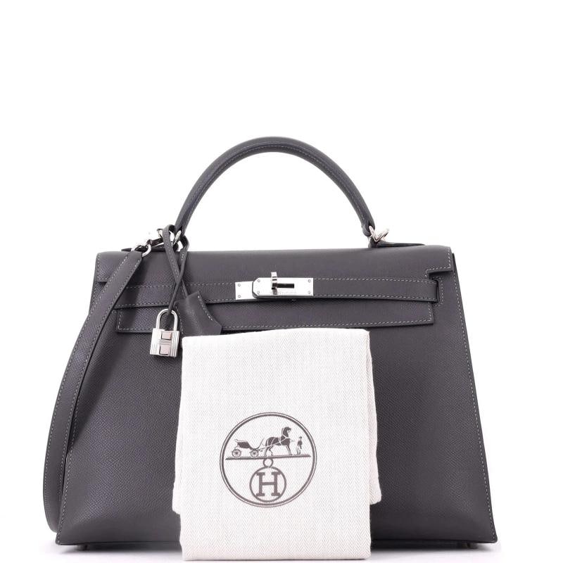 Hermes Kelly Handbag Grey Epsom with Palladium Hardware 32 - 2