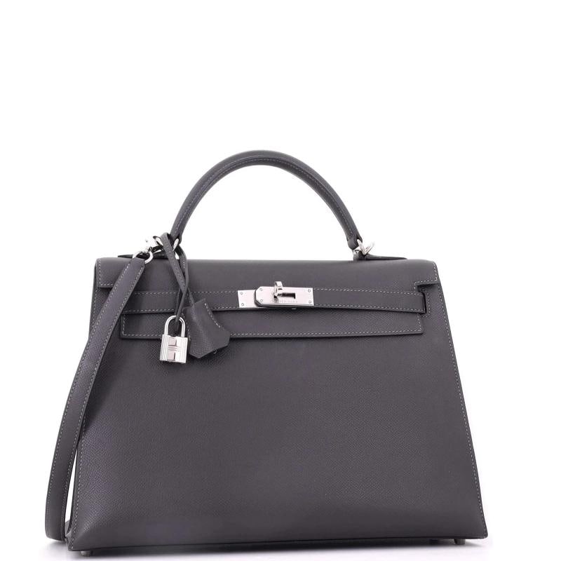 Hermes Kelly Handbag Grey Epsom with Palladium Hardware 32 - 3