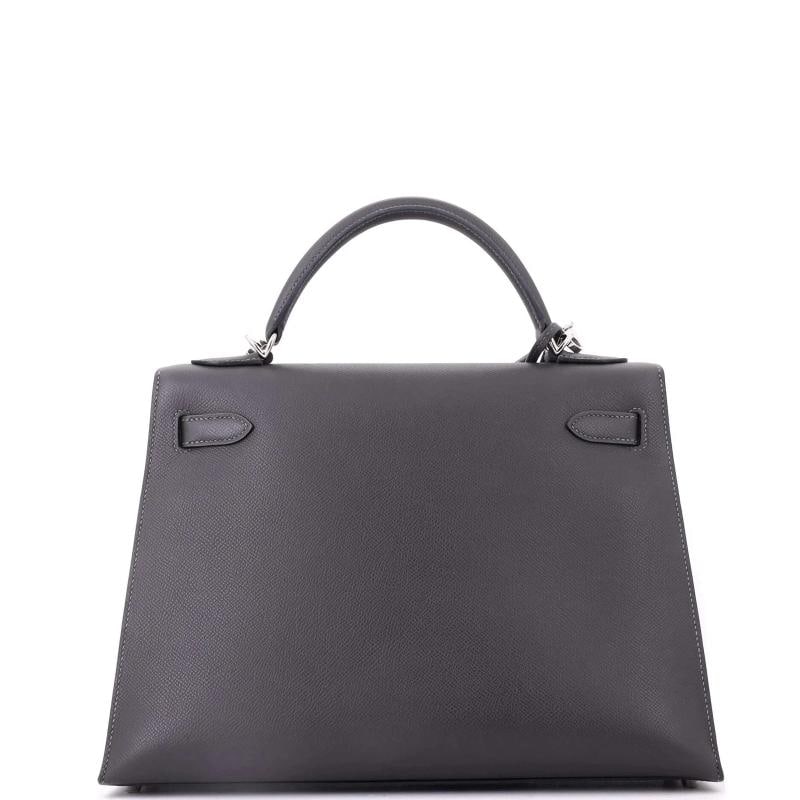 Hermes Kelly Handbag Grey Epsom with Palladium Hardware 32 - 4