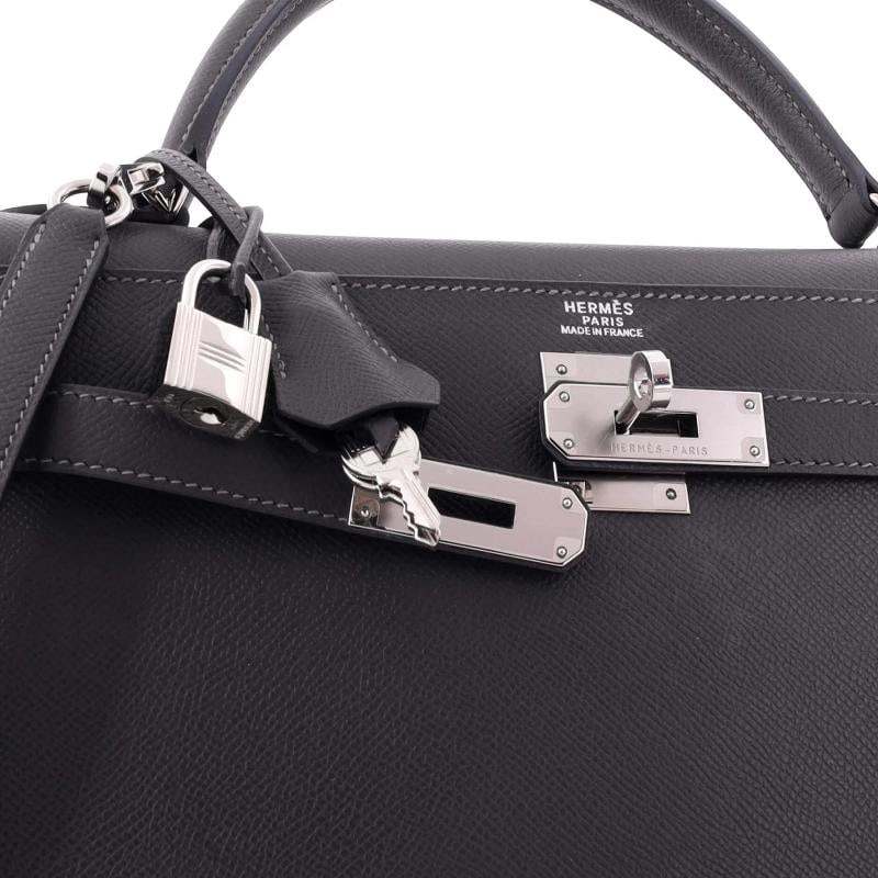 Hermes Kelly Handbag Grey Epsom with Palladium Hardware 32 - 7
