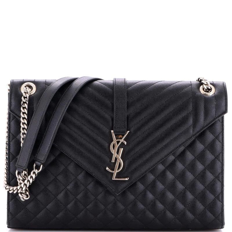 Saint Laurent Classic Monogram Envelope Satchel Mixed Matelasse Leather Large: Condition: Pre-owned - Fair,Brand: Saint Laurent,Exterior Material: Leather,Style: Shoulder Bags,Exterior Color: Black,Department: Women,Size: Large,Accessories: Dust Bag Estimated Retail Price: