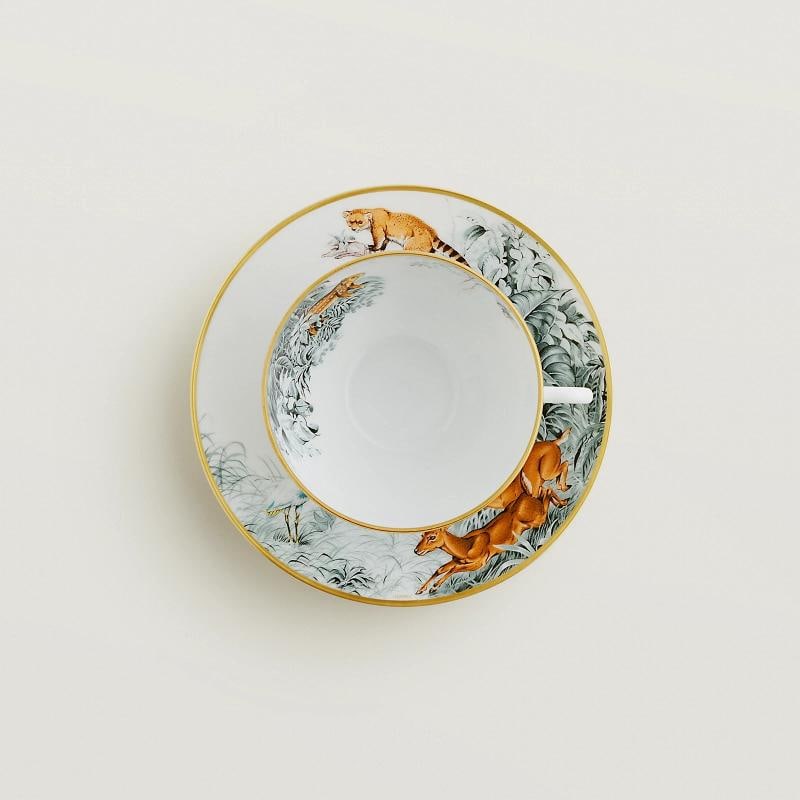 HERMES CARNETS D'EQUATEUR PAIR OF BREAKFAST CUP & SAUCERS #P038015P BRAND NIB FS - 4