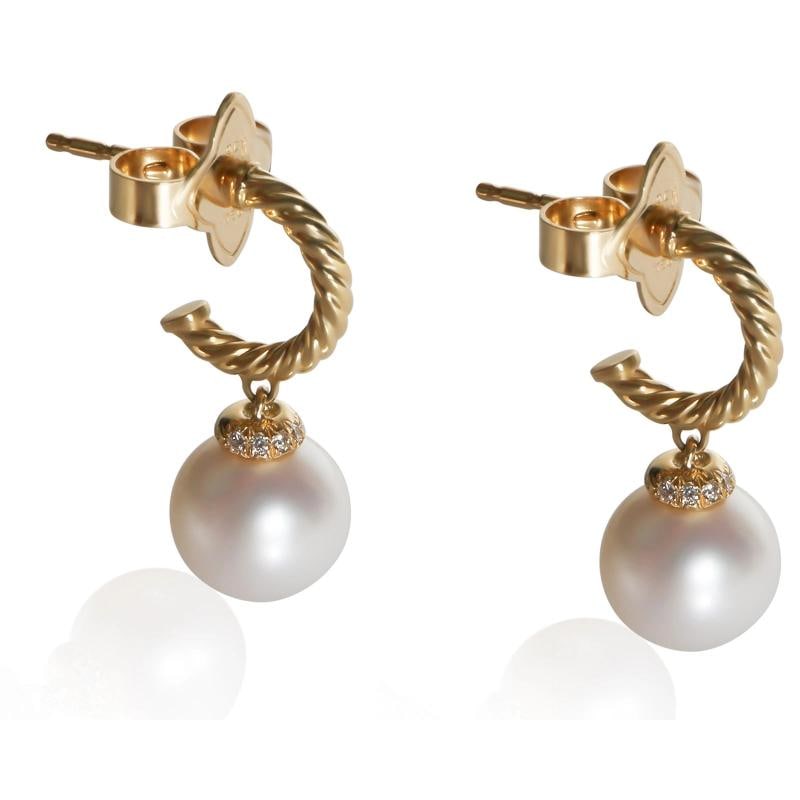 David Yurman Yellow Gold Pearl and Diamond Solari Earrings - 2